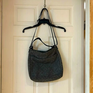 Thirty One Everything Crossbody Handbag Purse Black Gray Tweed Black Dot